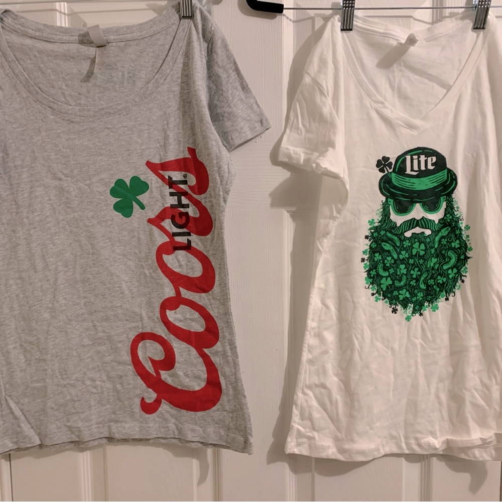 Two Saint Patrick’s day tshirts- Miller Lite and Coors Light
